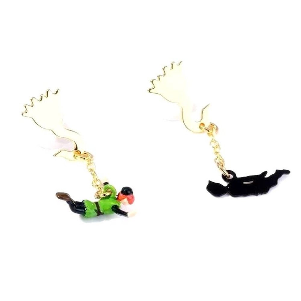 Les Nereides N2 Peter Pan And Shadow Flying Chain Stud Earrings